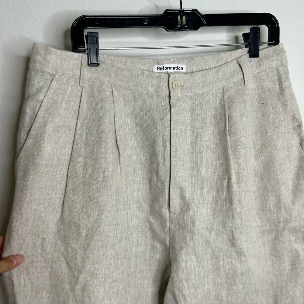 NEW Reformation Alex 100% Linen Trouser Pant In Oatmeal Size 12